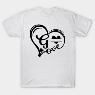 letter g monogram in the shape of love T-Shirt